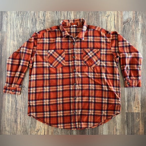 Maurices Wilder Orange Plaid Fleece Shacket Shirt Jacket Size 2X Button Front - Picture 1 of 7